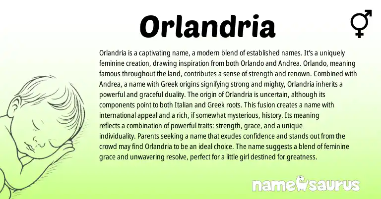 Infographic about Orlandria name meaning, Orlandria is a name from Greek, Italian origin(s).