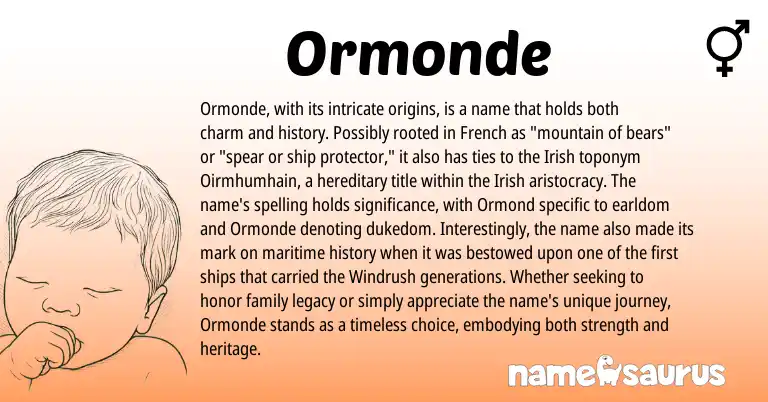Infographic about Ormonde name meaning, Ormonde is a name from Irish, French origin(s).