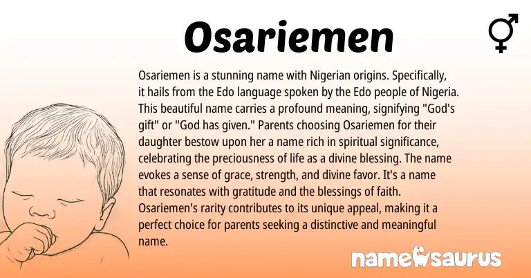 Infographic about Osariemen name meaning, Osariemen is a name from Edo, Nigerian origin(s).