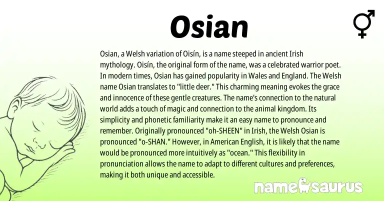 Infographic about Osian name meaning, Osian is a name from Irish, English, Welsh, England, American origin(s).