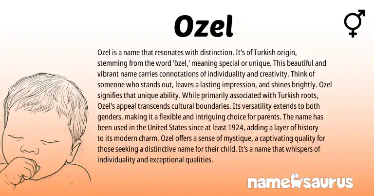 Infographic about Ozel name meaning, Ozel is a name from Turkish origin(s).