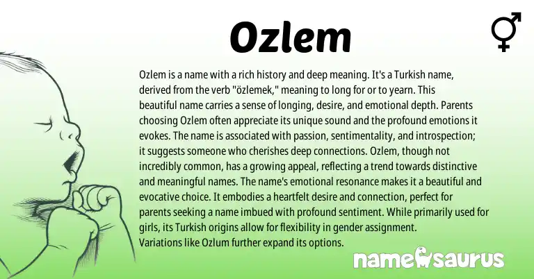 Infographic about Ozlem name meaning, Ozlem is a name from Turkish origin(s).