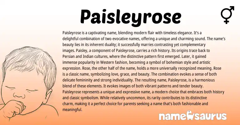 Infographic about Paisleyrose name meaning, Paisleyrose is a name from English origin(s).
