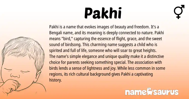Infographic about Pakhi name meaning, Pakhi is a name from Bengali, Indian, Sanskrit origin(s).