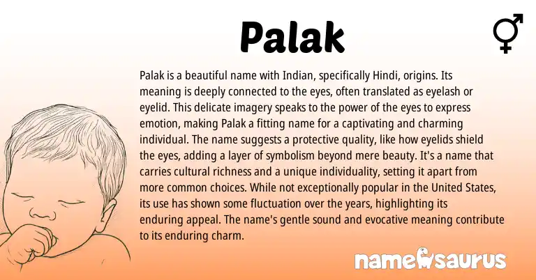 Infographic about Palak name meaning, Palak is a name from Indian, Hindi origin(s).