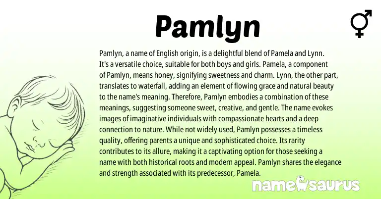 Infographic about Pamlyn name meaning, Pamlyn is a name from American origin(s).