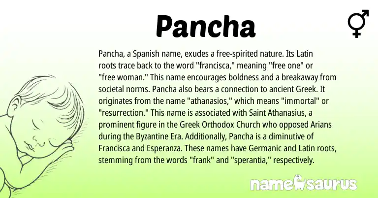 Infographic about Pancha name meaning, Pancha is a name from Spanish, Germanic, Latin, Greek origin(s).