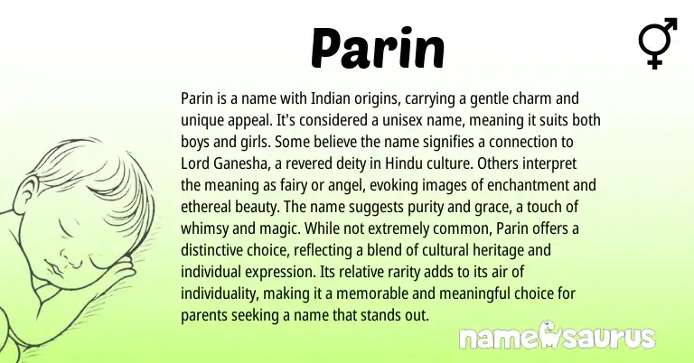 Infographic about Parin name meaning, Parin is a name from Indian, Persian origin(s).