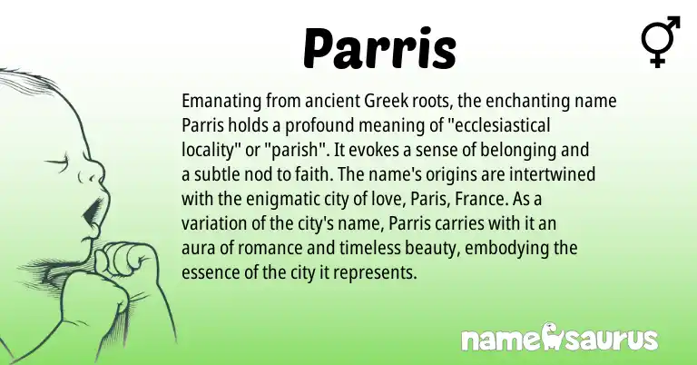 Infographic about Parris name meaning, Parris is a name from Greek origin(s).