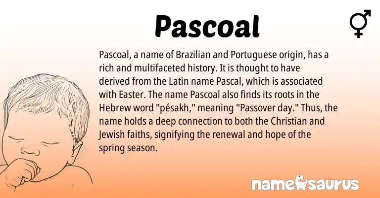 Infographic about Pascoal name meaning, Pascoal is a name from Latin, Jewish, Brazilian, Hebrew, Portuguese origin(s).