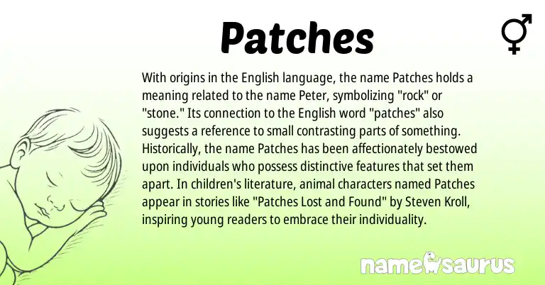 Infographic about Patches name meaning, Patches is a name from English origin(s).