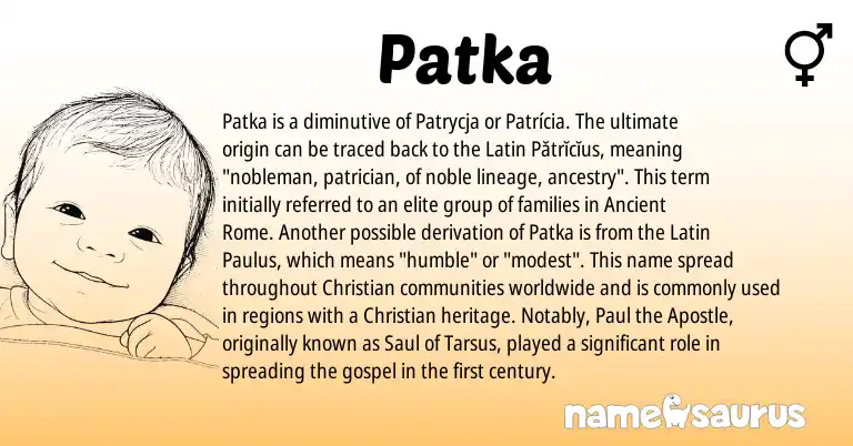 Infographic about Patka name meaning, Patka is a name from Latin, Ancient Rome origin(s).