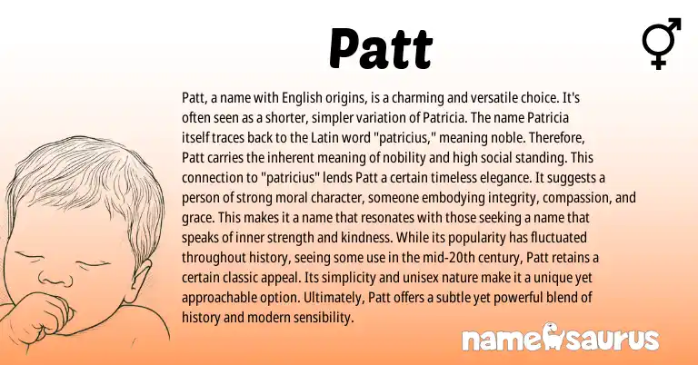 Infographic about Patt name meaning, Patt is a name from Latin, English origin(s).