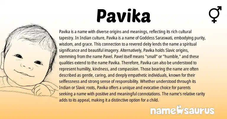 Infographic about Pavika name meaning, Pavika is a name from Sanskrit, Slavic, Russian origin(s).