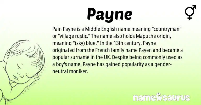 Infographic about Payne name meaning, Payne is a name from Middle English, Mapuche, French origin(s).