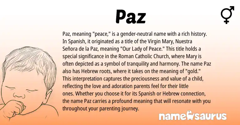 Infographic about Paz name meaning, Paz is a name from Spanish, Roman, Hebrew origin(s).