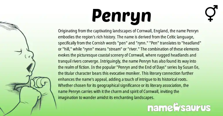 Infographic about Penryn name meaning, Penryn is a name from Cornish, Celtic, England origin(s).