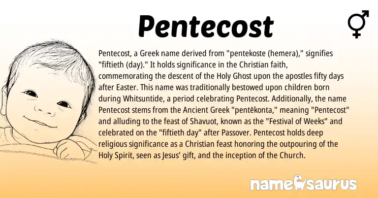 Infographic about Pentecost name meaning, Pentecost is a name from Ancient Greek, Greek origin(s).