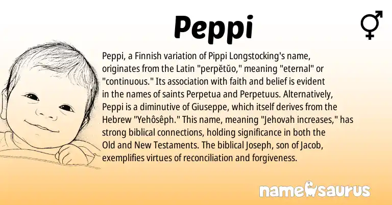 Infographic about Peppi name meaning, Peppi is a name from Finnish, Latin, Hebrew origin(s).