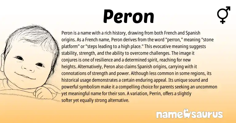 Infographic about Peron name meaning, Peron is a name from French, English origin(s).