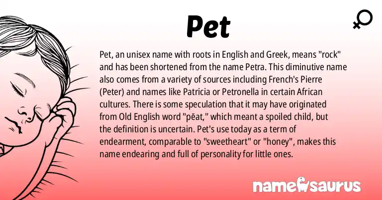Infographic about Pet name meaning, Pet is a name from English, Greek origin(s).