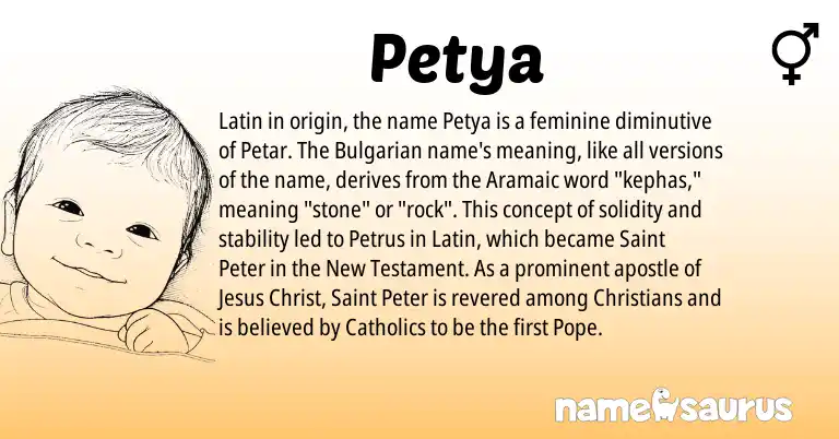 Infographic about Petya name meaning, Petya is a name from Aramaic, Bulgarian, Latin origin(s).
