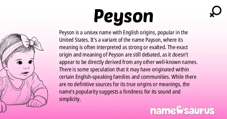 Infographic about Peyson name meaning, Peyson is a name from English (American) origin(s).
