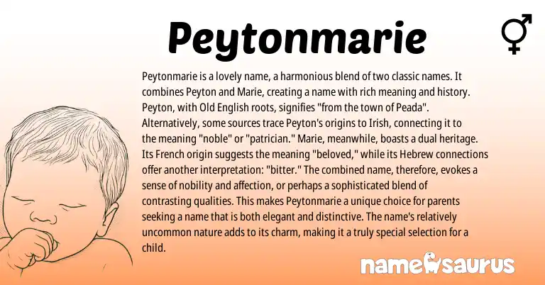 Infographic about Peytonmarie name meaning, Peytonmarie is a name from French, Irish origin(s).