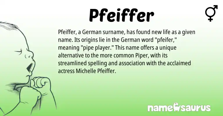 Infographic about Pfeiffer name meaning, Pfeiffer is a name from German origin(s).