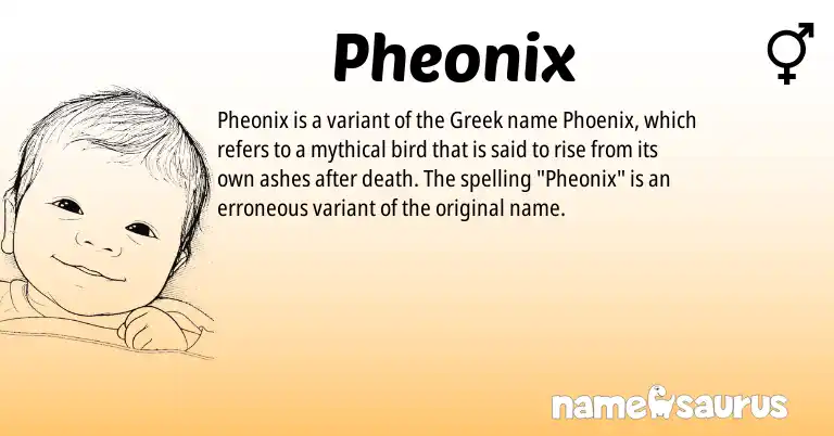 Infographic about Pheonix name meaning, Pheonix is a name from Greek origin(s).