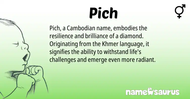 Infographic about Pich name meaning, Pich is a name from Khmer, Cambodian origin(s).