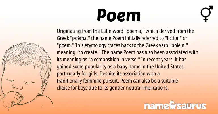Infographic about Poem name meaning, Poem is a name from United States, Latin, Greek origin(s).