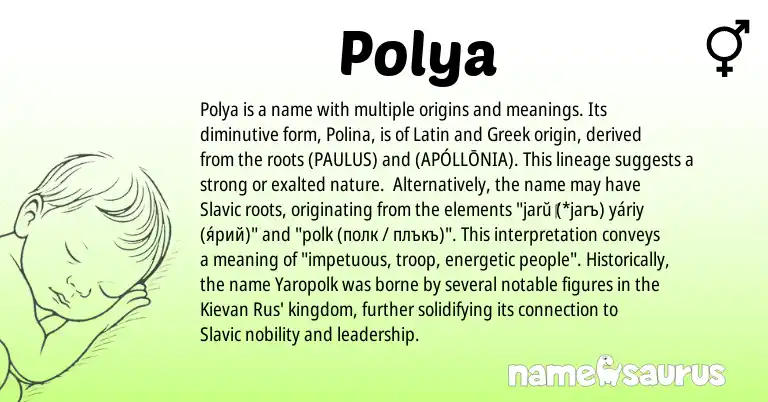 Infographic about Polya name meaning, Polya is a name from Slavic, Latin, Greek origin(s).