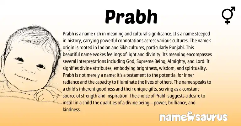 Infographic about Prabh name meaning, Prabh is a name from Indian, Punjabi, Sanskrit origin(s).