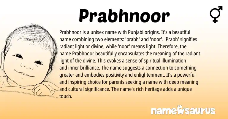Infographic about Prabhnoor name meaning, Prabhnoor is a name from Indian, Punjabi, Sanskrit origin(s).