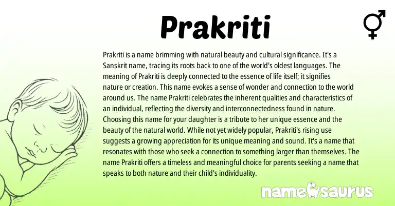 Infographic about Prakriti name meaning, Prakriti is a name from Indian, Sanskrit origin(s).