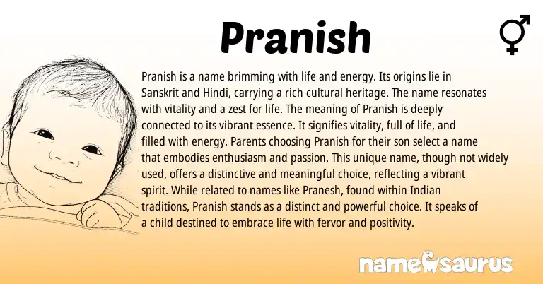 Infographic about Pranish name meaning, Pranish is a name from Sanskrit origin(s).