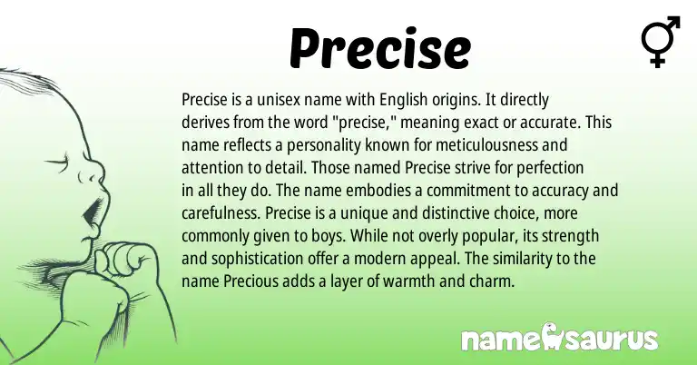 Infographic about Precise name meaning, Precise is a name from English origin(s).
