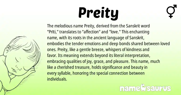 Infographic about Preity name meaning, Preity is a name from Sanskrit origin(s).