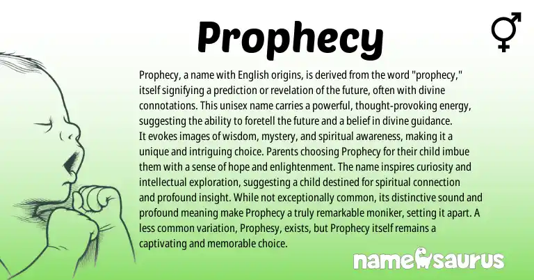 Infographic about Prophecy name meaning, Prophecy is a name from English origin(s).