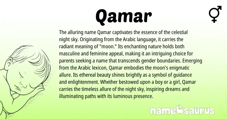 Infographic about Qamar name meaning, Qamar is a name from Arabic origin(s).