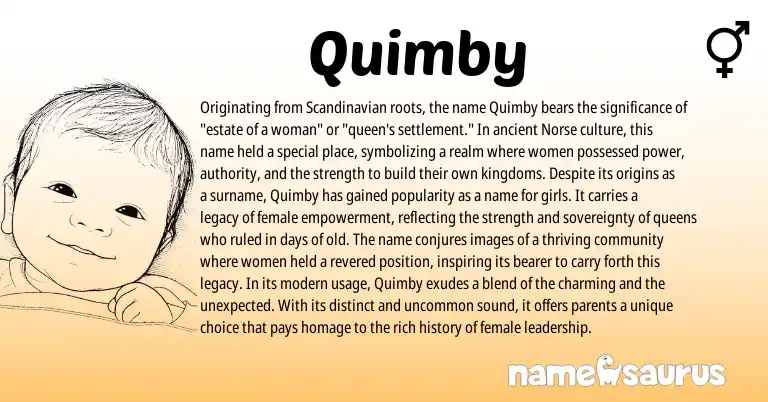 Infographic about Quimby name meaning, Quimby is a name from Scandinavian, Norse origin(s).