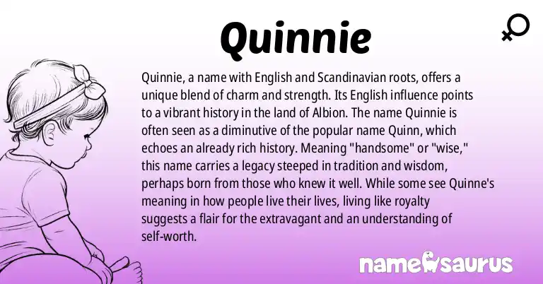 Infographic about Quinnie name meaning, Quinnie is a name from English, Scandinavian origin(s).
