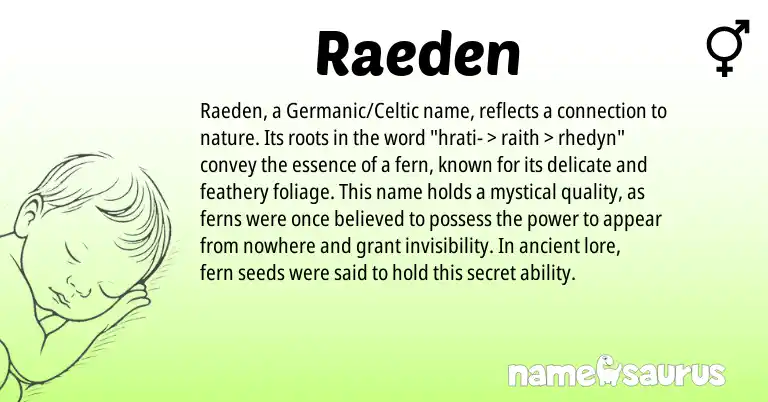 Infographic about Raeden name meaning, Raeden is a name from Germanic, Celtic origin(s).