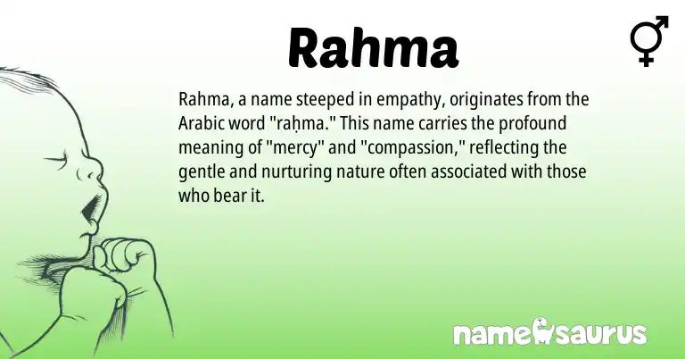 Infographic about Rahma name meaning, Rahma is a name from Arabic origin(s).