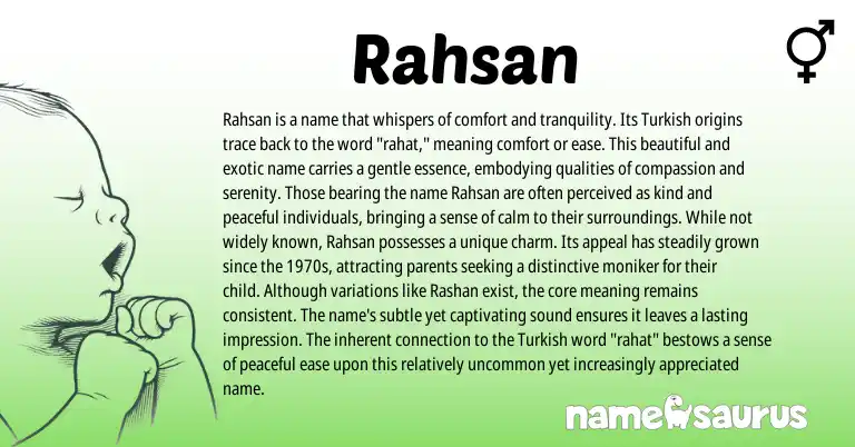Infographic about Rahsan name meaning, Rahsan is a name from Turkish origin(s).