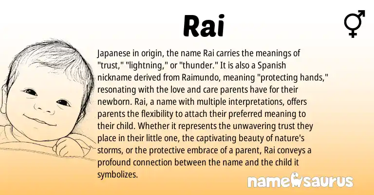 Infographic about Rai name meaning, Rai is a name from Spanish, Japanese origin(s).