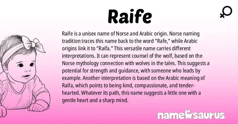 Infographic about Raife name meaning, Raife is a name from Norse, Arabic origin(s).