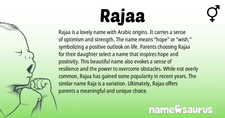 Infographic about Rajaa name meaning, Rajaa is a name from Arabic origin(s).