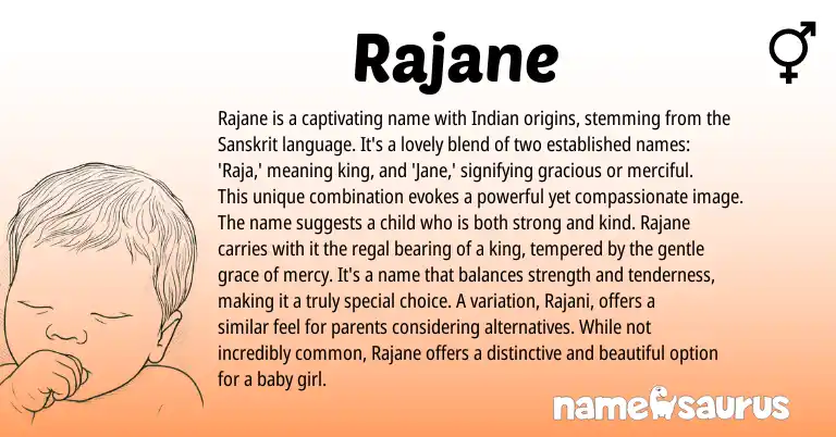 Infographic about Rajane name meaning, Rajane is a name from Indian origin(s).